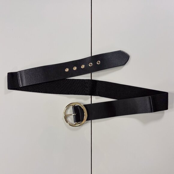 Ava & Viv Black Stretch Waist Belt Gold Round Buckle Plus Size 2X - Picture 1 of 4